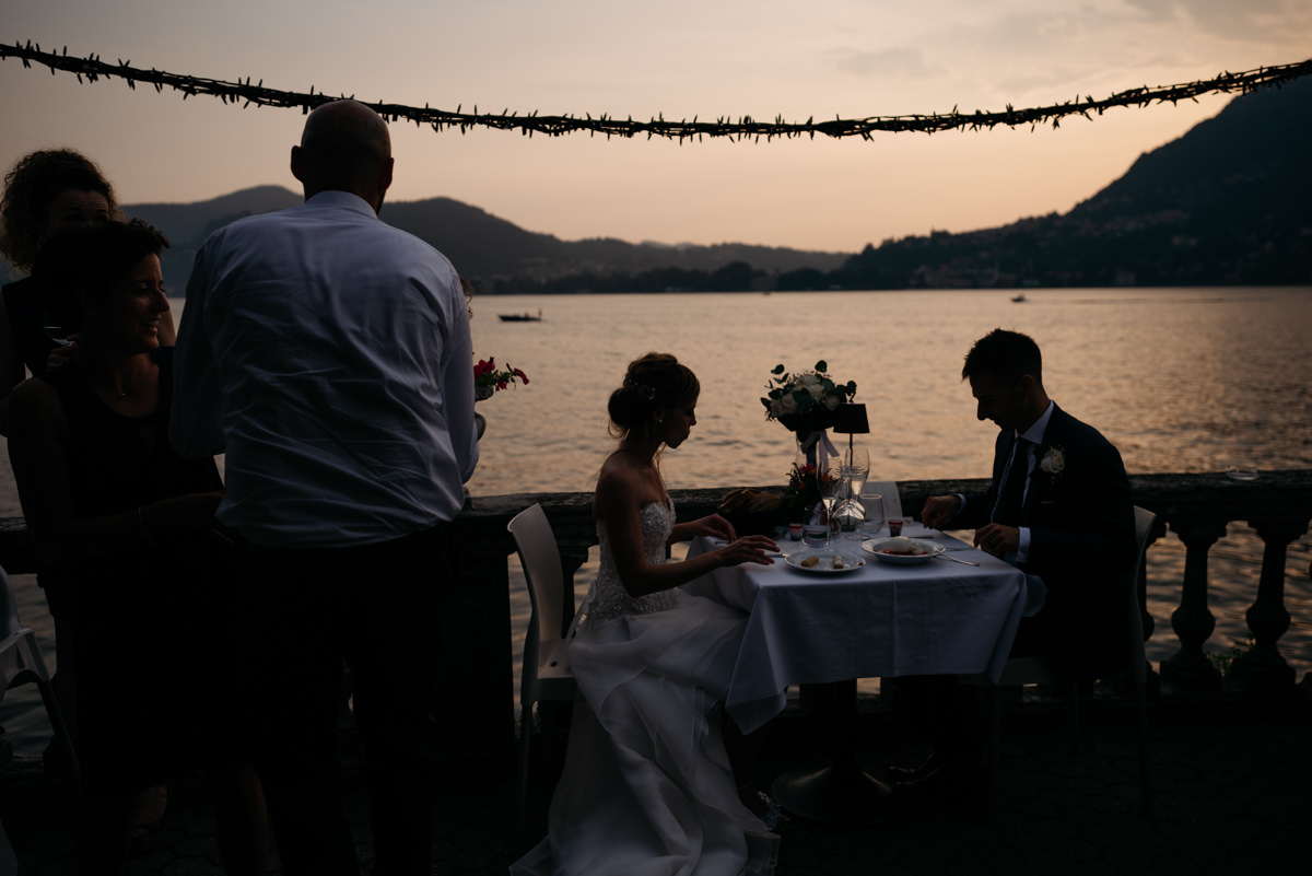 sunset dinner for a wedding reception in lake como